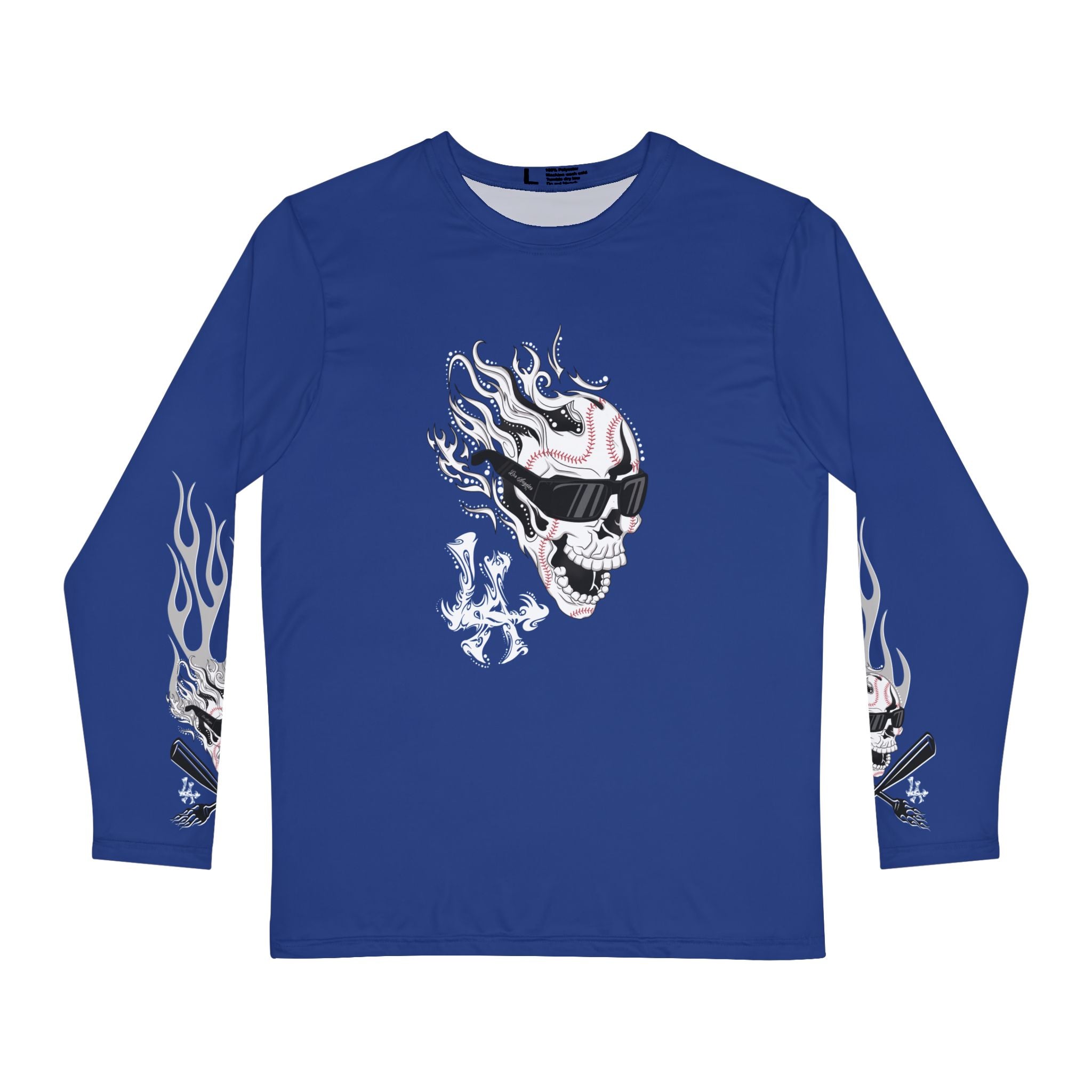 Bats and Bones Blue Long Sleeve Tee - Los Angeles 'Villains' Baseball Collection