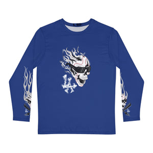 Bats and Bones Blue Long Sleeve Tee - Los Angeles 'Villains' Baseball Collection