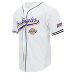 Load image into Gallery viewer, Pro Standard LA Lakers Script Tail Mesh Button Down Shirt - White/Black
