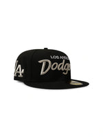 Load image into Gallery viewer, New Era 5950 Dodgers Side LA Metallic Script Hat - Black/Silver
