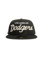 Load image into Gallery viewer, New Era 5950 Dodgers Side LA Metallic Script Hat - Black/Silver
